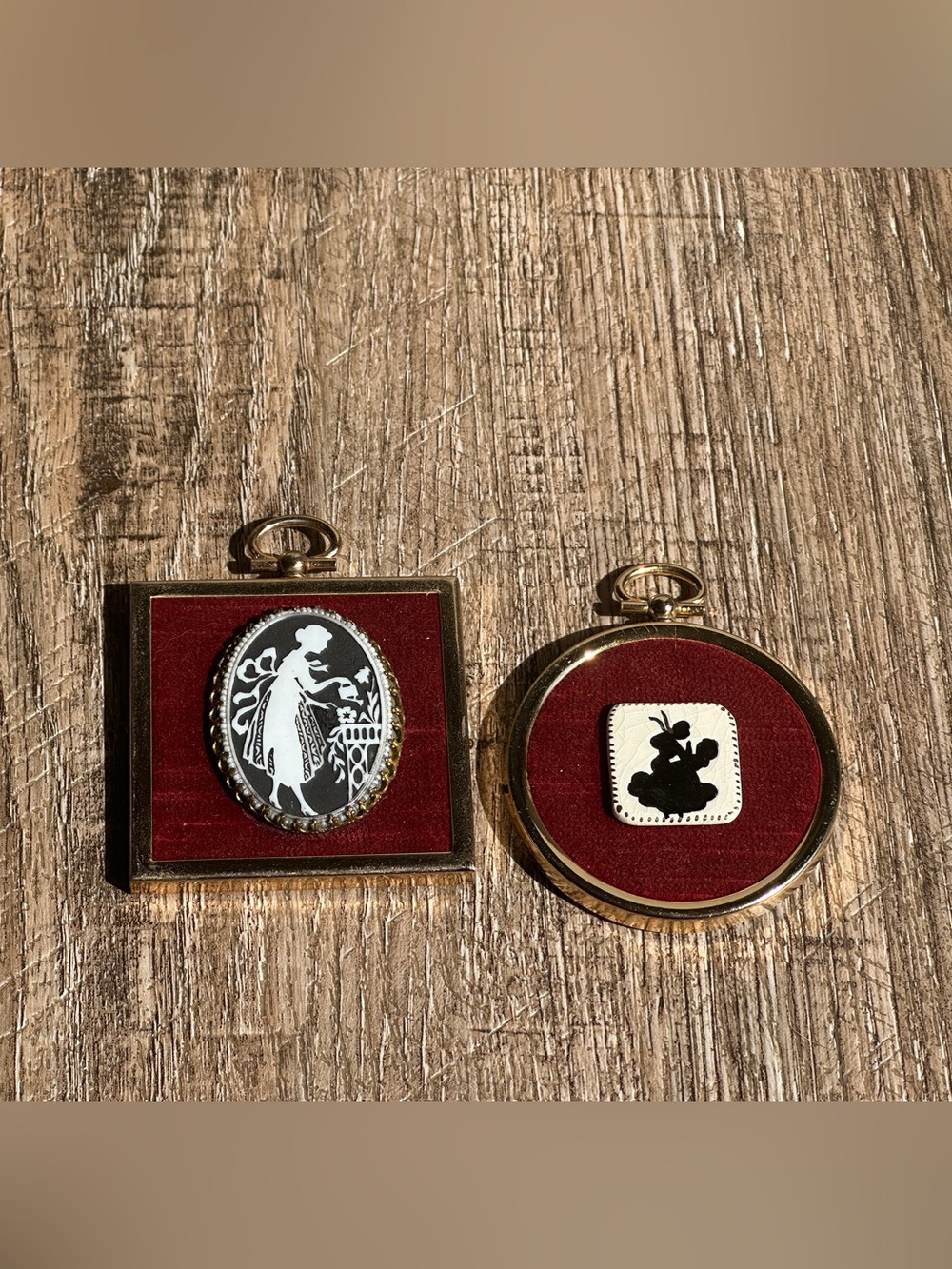 Vintage Silhouette Cameo Pendants / Miniature Framed Charms - Set of 2